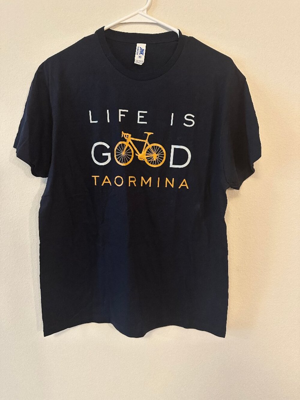 Life Is Good Taormina Sicily Bicycle Graphic Tee Navy Blue Men's Medium Cotton